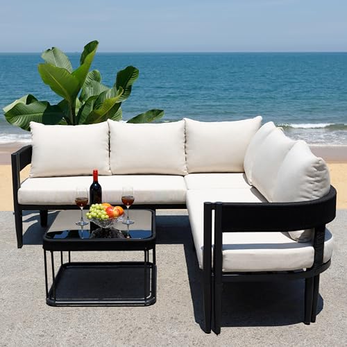 Viola Black & Taupe Steel/Rope Corner Sofa Set, view 3
