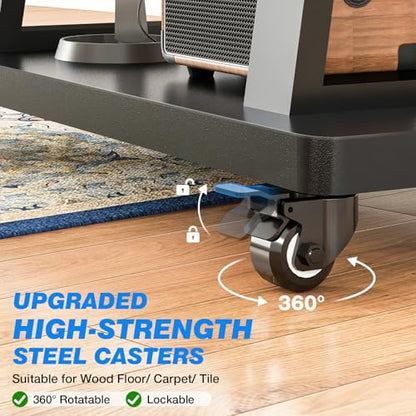 Mobile TV Cart Rolling TV Stand for 37-75 inch TVs Up to 150lbs, Heavy-Duty Portable TV Stand on Wheels with 2-Tier Wooden Storage Shelves, Height Adjustable, Max VESA 600x400mm, Black