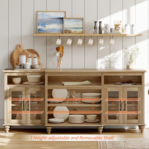 Farmhouse TV Stand for TVs Up to 75 inch, TV Cabinet with Glass Door and Shelf, view 6