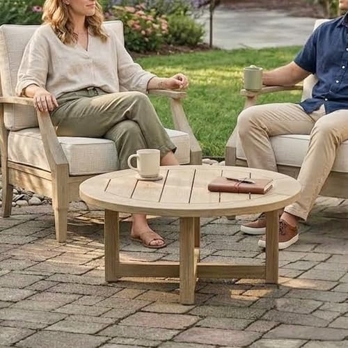 Signature Design by Ashley Clare View Outdoor Lounge Chair, Eucalyptus Wood Frame, 5-Step Protective Finish, Nuvella Fabric Cushions for Patio Seating, 30" W x 35" D x 32" H, Beige