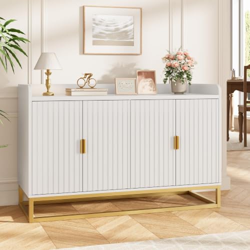 47" Fluted Sideboard with Storage Cabinet, Adjustable Shelf, White, view 2