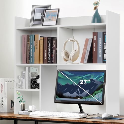 Desktop Bookshelf 36" Tall, White Desk Hutch for Dorm Computer Desk, view 2