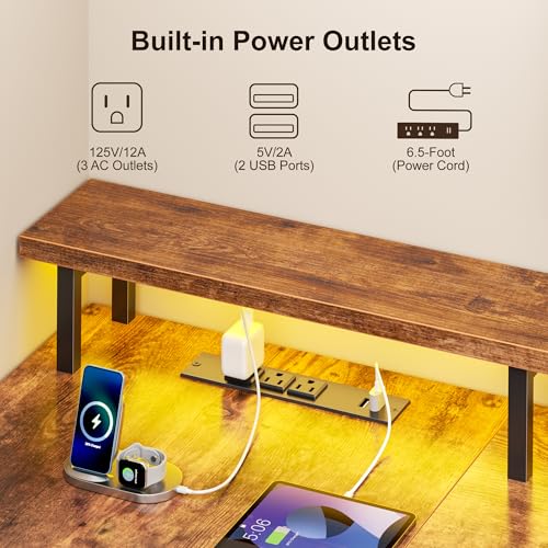 66'' L Shaped Computer Desk with Storage Drawers, Power Outlet, LED, view 7