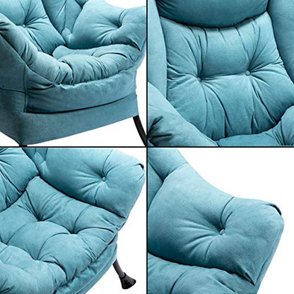 Lazy Chair with Armrest and Side Pocket, Comfy Accent Lounge Chair,Leisure Sofa Armchair for Living Room, Bedroom, Dorm, or Small Spaces, Oversized Reading Sofa Chair, Textured Blue