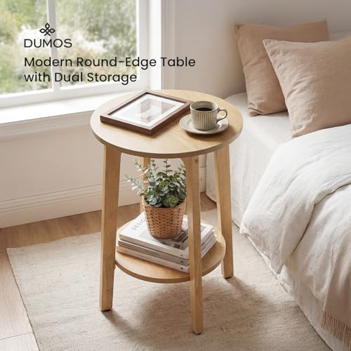 Bedside End Table for Small Spaces, 2-Tier Boho Accent Side Table with Storage Shelf, 15.8" Wood Modern Nightstand for Living Room, Bedroom, Home Office, Natural Wood