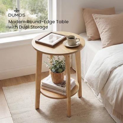 Bedside End Table for Small Spaces, 2-Tier Boho Accent Side Table with Storage Shelf, 15.8" Wood Modern Nightstand for Living Room, Bedroom, Home Office, Natural Wood