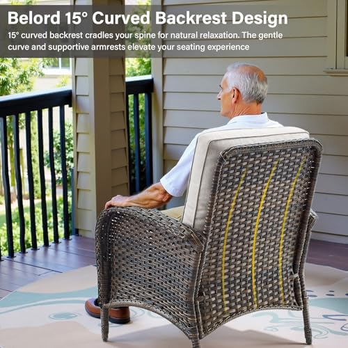 Patio Club Chair Wicker Chairs - Outdoor High Back Chair Set of 2 Patio Furniture Set Rattan Seating with Removable Cushions for Porch Balcony Deck Pool Sunroom Light Brown/Beige