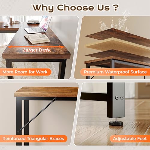 63 Inch L Shaped Desk with 0.95 Inch Thicker Desktop, view 8