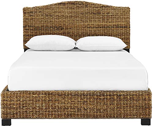 Serena Bed, Handwoven Natural Fiber Rattan Headboard and Footboard Set, Banana Leaf, Queen