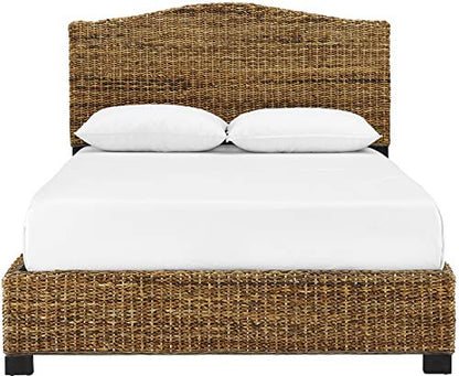 Serena Bed, Handwoven Natural Fiber Rattan Headboard and Footboard Set, Banana Leaf, Queen