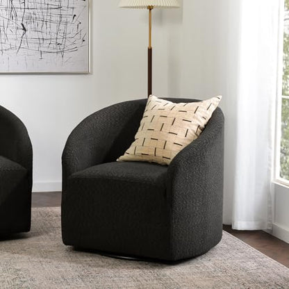 32" Wide Modern Boucle Swivel Barrel Chair, No Assembly Round Upholstered Swivel Accent Armchair for Living Room, Bedroom, Office (Black)