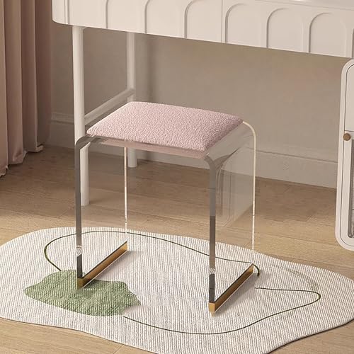 Clear Acrylic Vanity Stool with Sherpa Cushion,Modern Acrylic Side Table,Multifunctional Ottoman Foot Rest Or Makeup Room, Living Room, Bedroom Furniture
