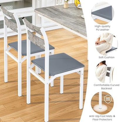 Dining Table Set for 4, 43.3" Dining Room with 4 Upholstered PU Leather Chairs, Modern Wood Table and Chairs Set, 5-Piece Dinette Breakfast Nook, Small Places, Grey