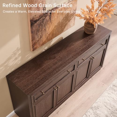 63" Modern Farmhouse Buffet Cabinet with Storage, Natural Walnut, view 6