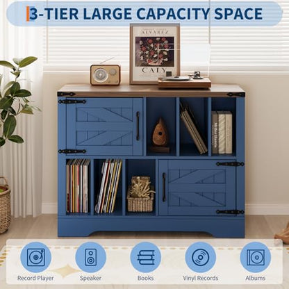 Large Farmhouse Record Player Stand with Vinyl Storage, view 5
