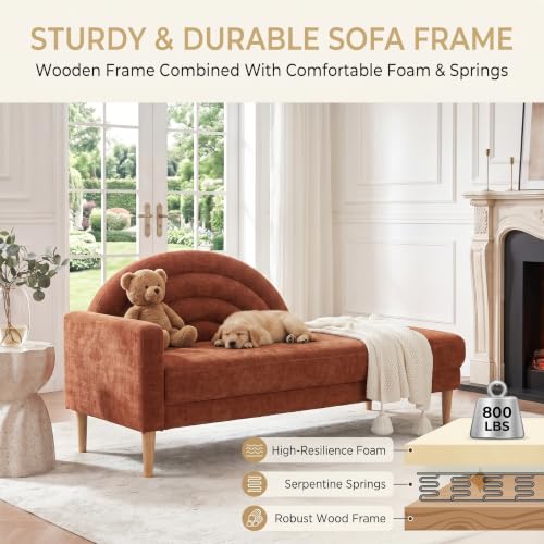 62.2" Linen Chaise Lounge Chair Indoor with Right Armres, Ocher Orange, view 7