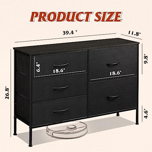 5 Drawer Black Fabric Dresser for Bedroom, Wide Storage Chest, view 4