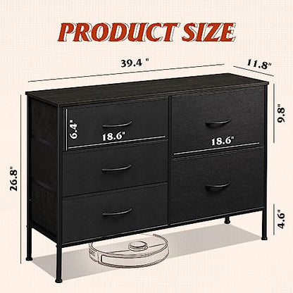 5 Drawer Black Fabric Dresser for Bedroom, Wide Storage Chest, view 4