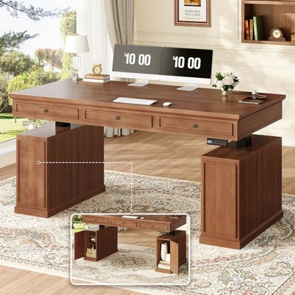55.1" Farmhouse Executive Electric Standing Desk with 3 Drawers, view 2