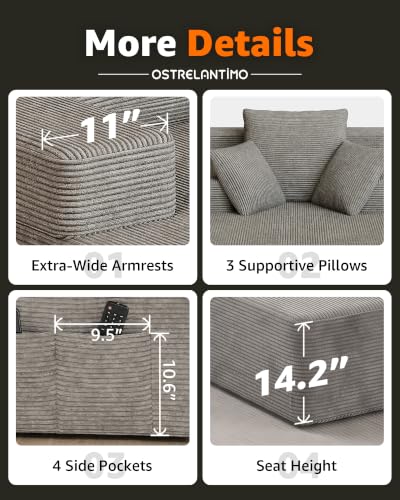 79.5" Oversized Boneless Chaise Lounge, Chaise Lounge Chair Indoor, Grey, view 7