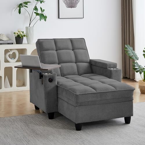 Convertible Chaise Lounge Sleeper Chair with Storage and 6-Position Reclining, view 6