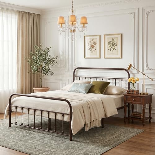Full Size Victorian Style Metal Bed Frame with Headboard and Footboard Under, view 6