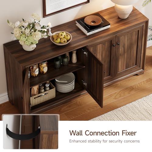 60" Buffet Cabinet with Storage, 4 Doors & Adjustable Shelves Brown, view 6