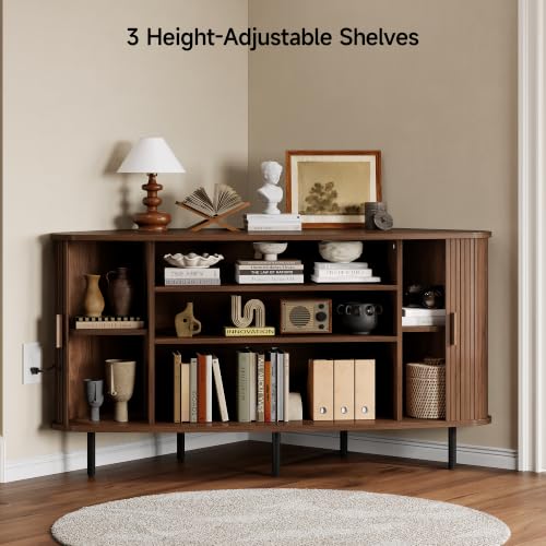 55" Corner TV Stand, Fluted TV Cabinet for 60 Inch TVs, Walnut, view 5