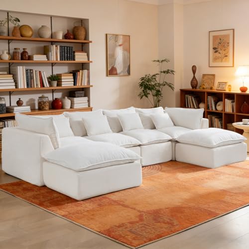 Boneless Couch Sectional Sofas Cloud Couches for Living Room | Loveseat L U Shaped Modern Modular Cloud Sofa with Pillows and Ottoman for Bedroom