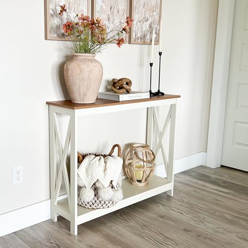 White Entryway Table, Farmhouse Console Table Narrow Sofa Table Hallway, Ivory Skinny Entry Table