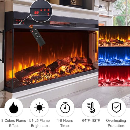 70" Fireplace TV Stand with 36" 3-Sided Glass Electric Fireplace, view 4