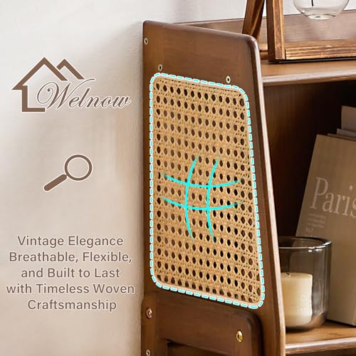 Bamboo Rattan Bookcase with Cabinet, 3-Tier Storage Shelf with Side Table & End Table Function, Large Modern Wood Organizer for Living Room or Bedroom, Walnut Bookshelf