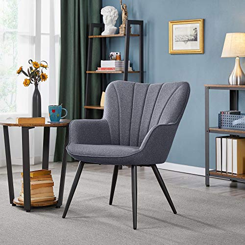 Yaheetech Accent Chair, Modern and Elegant Armchair, Linen Fabric Vanity Chair with Mental Legs and High Back for Living Room Bedroom Office Waiting Room, Grey
