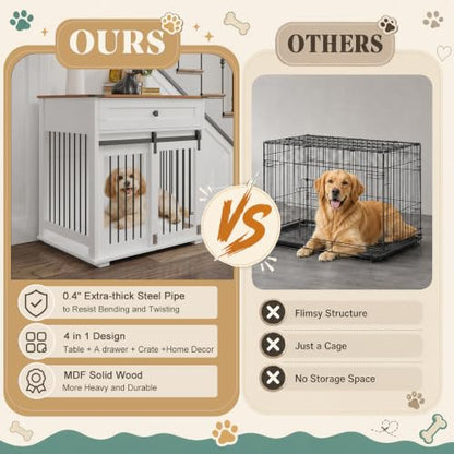 31.5” Dog Crate Furniture, Farmhouse Wooden Indoor Dog Kennel with Drawer, view 5