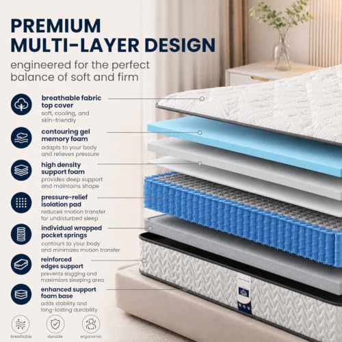 Full Mattress, 10 Inch Cooling Hybrid Full Size Mattress in a Box, view 5