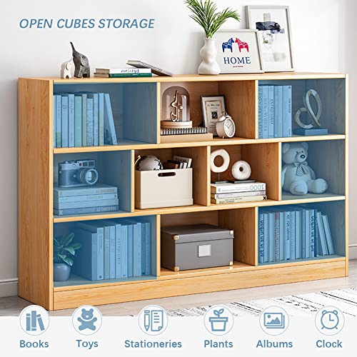 IOTXY Open Shelf Low Bookcase - Wooden 3-Tier Cube Bookshelf, Bright Blue, view 6