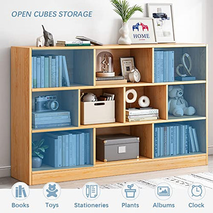 IOTXY Open Shelf Low Bookcase - Wooden 3-Tier Cube Bookshelf, Bright Blue, view 6