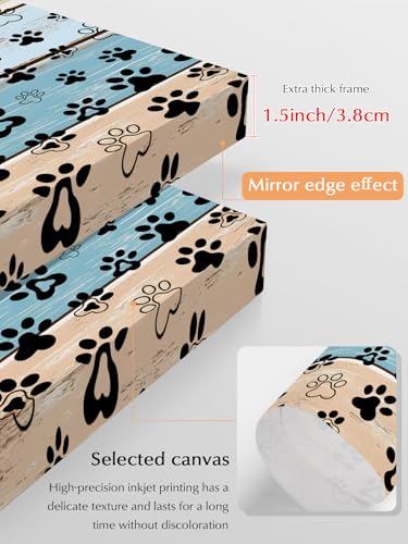 NuYeBiofx Farm Dog Paw Retro Wood Grain Canvas Wall Art Prints,40"x28" Framed Picture Artwork Rustic Animal Footprints Wooden Printed Canvas Oil Painting for Living Room Bedroom Office,Ready to Hang