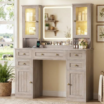 Vanity Desk with LED Mirror & 3 Color Modes, view 2