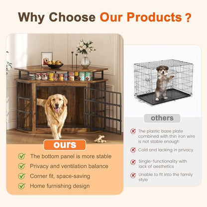 51" Corner Dog Crate Furniture Large Wooden Dog Kennel Indoor Dog House, view 4