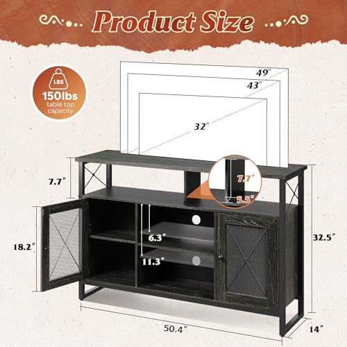 TV Stand 55 inch TV,Tall Entertainment Center with Storage, Farmhouse Industrial TV Console for Bedroom Living Room, Charcoal Black