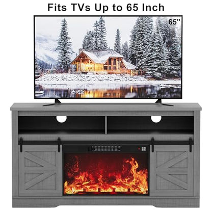 Fireplace TV Stand for 65 Inch TV with 26'' Fireplace (Pale Gray), view 5