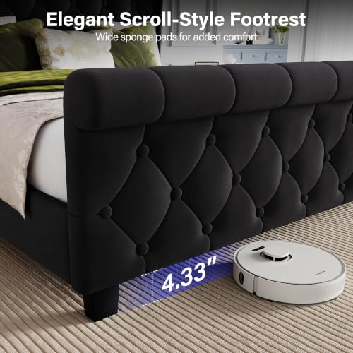 Queen Size Bed Frame with Headboard, Velvet Upholstered Bed Frame, view 7