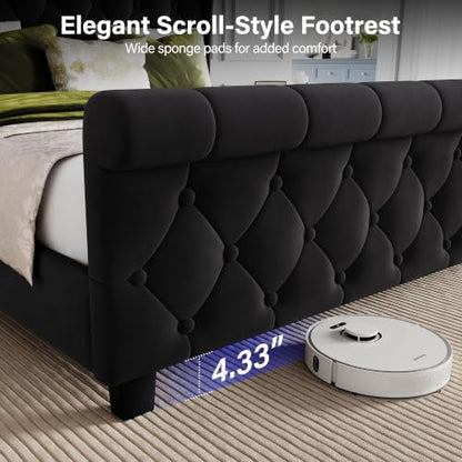 Queen Size Bed Frame with Headboard, Velvet Upholstered Bed Frame, view 7