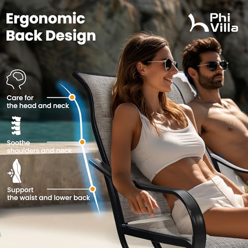 Swivel Patio Dining Chairs Set of 4, Padded Textilene Mesh, Brown | High back ergonomic backrest with padded seat. All-weather black E-coated metal frame for patio, outdoor, deck, lawn, garden