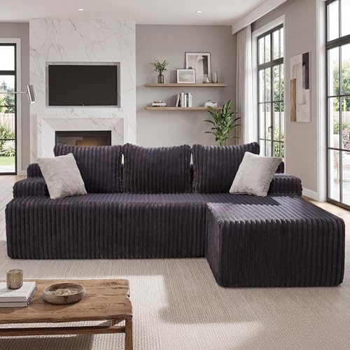 Modular Sectional - L-Shape Cloud Seating with Memory Foam, Convertible 3-Seat Living Room Furniture, Oversized Chaise Lounge, Washable Cover (Darkgrey, 98", Right Hand Facing)
