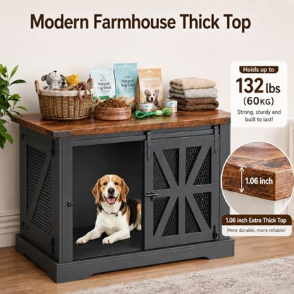 40" Farmhouse Dog Crate Furniture for Medium Dogs Up to 45 lb, view 7