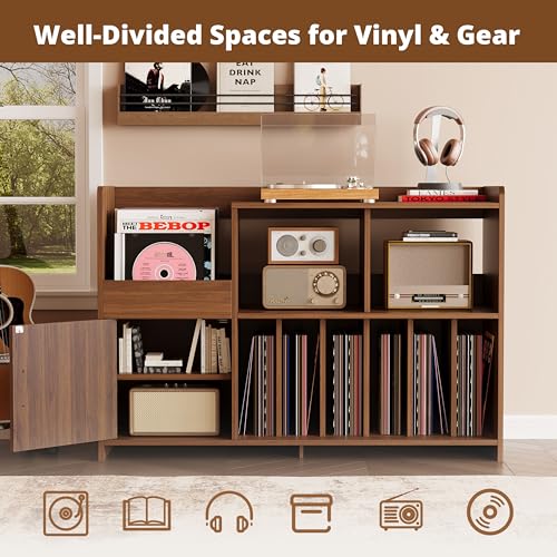 48" Mid-Century Modern Record Player Stand with Door, Walnut, view 4