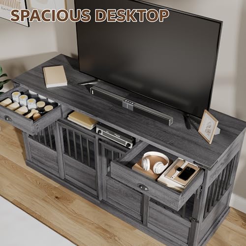 72" Double Dog Crate Furniture with Storage for 2 Medium Dogs, view 5
