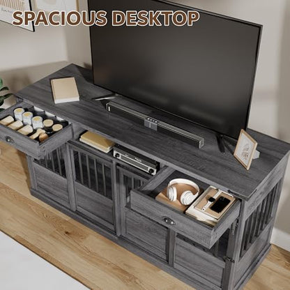 72" Double Dog Crate Furniture with Storage for 2 Medium Dogs, view 5